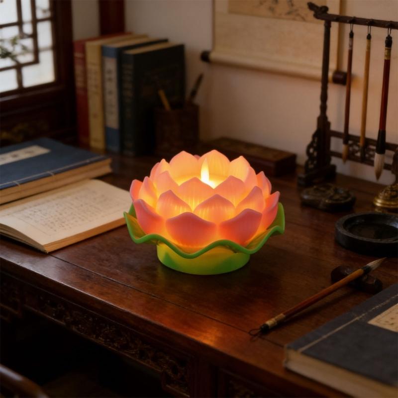 LED Electronic Candle Light Battery Operated Buddhas Table Lamps Creative Simulation Lotuses Night Light For Prayer