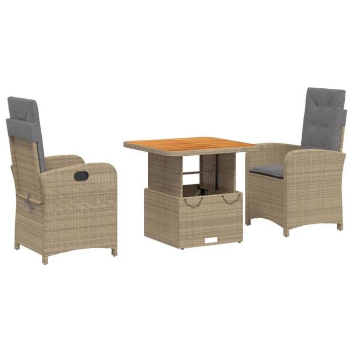 VidaXL Ensemble à Manger de Jardin avec Coussins 3 pcs, Table de Terrasse, Meubles de Patio, Mobilier d'Extérieur, Beige 3277361
