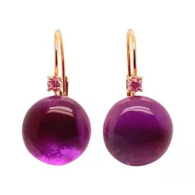 Trendy Round Purple Zircon Dangle Earrings for Women Exquisite Gold Color Pink Stone Engagement Wedding Earrings