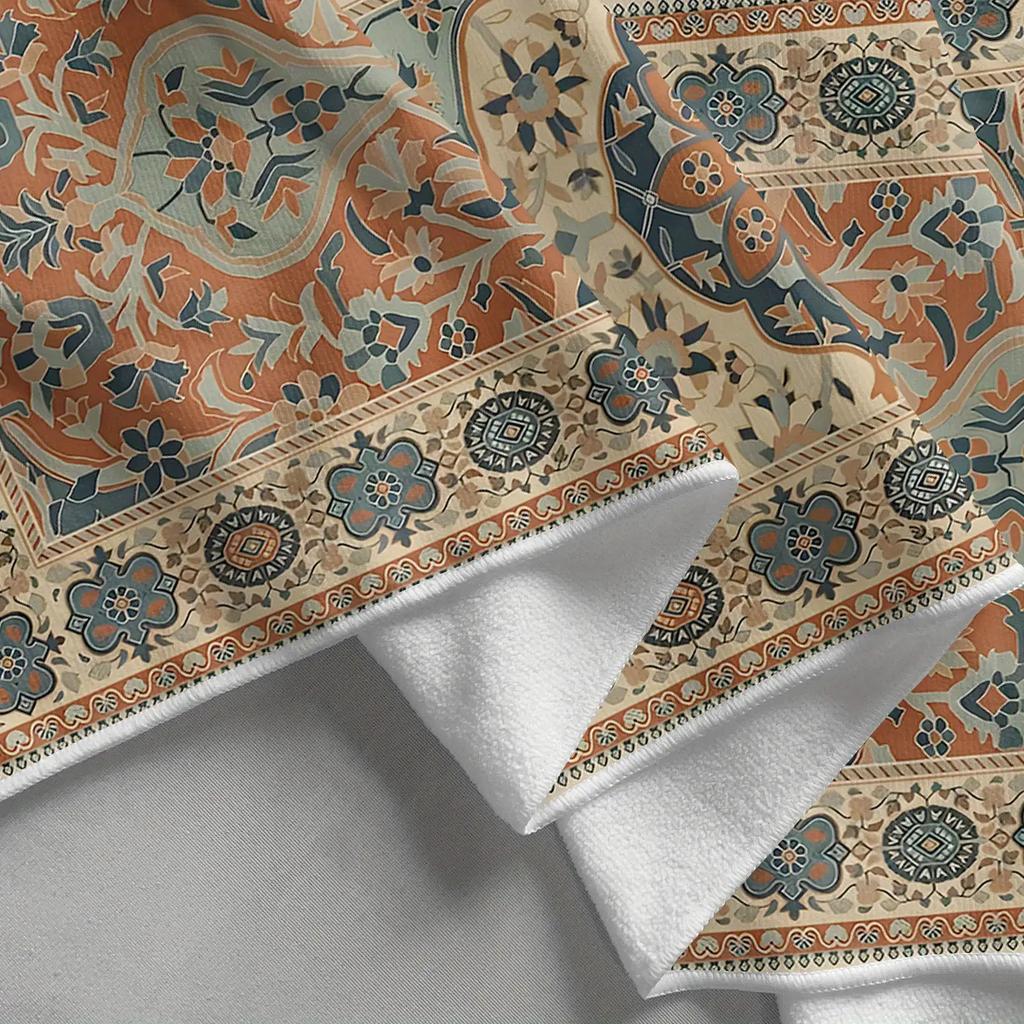 1pc Large Bohemian Moroccan-Inspired Beach Towel & Chair Cover - Turquoise Blue, Burnt Orange,White - Super-Fine Microfiber,