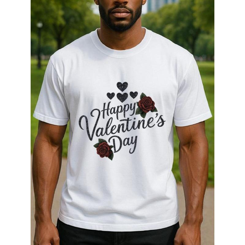 

Европейский размер, Классическая роза, День святого Валентина, Мужская футболка с принтом, короткий рукав, средняя эластичность и модный стиль, высококачественная футболка, S белый