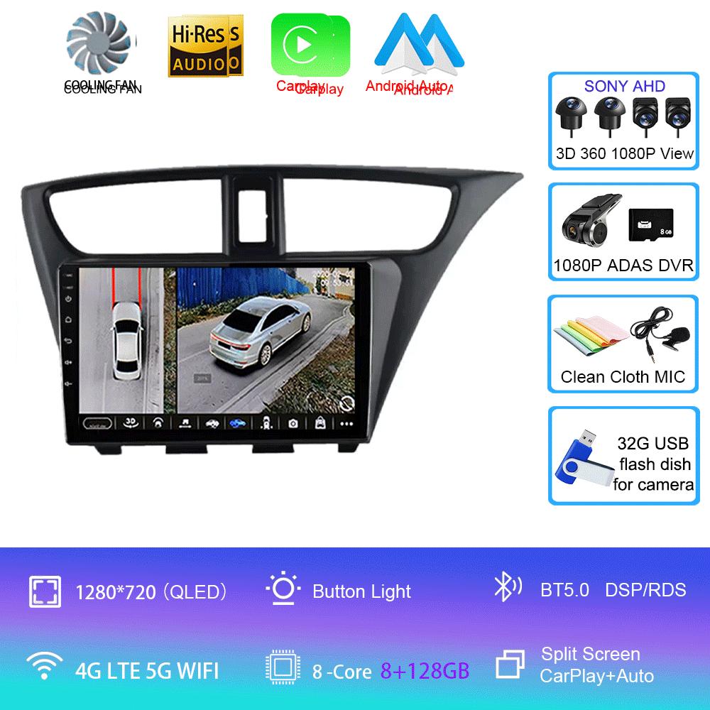 Android 14 Carplay Radio De Coche Para Honda CIVIC Hatchback 2012 2013 2014 2015 2016 2017 Reproductor Multimedia Navegación GPS