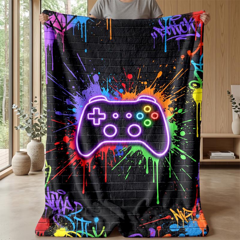 Neon Game Controller Design Theme blanket Lightweight Warm Flannel Blanket Decorative Throw Blanket for Home Decoration