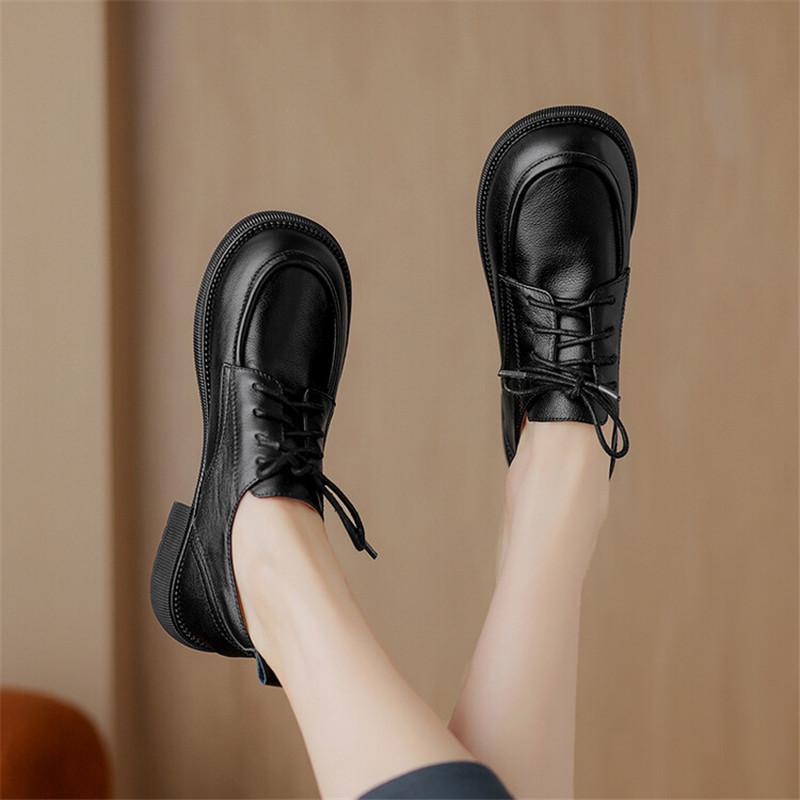 Fashion 2024 New Spring Genuine Leather Women Shoes Round Toe Women Pumps Shoes for Women Low Heel Loafers Ladies Shoes Zapatos De Mujer
