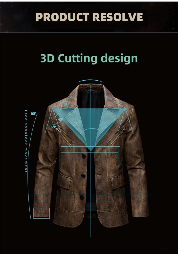 Men's Retro European & American PU Leather Motorcycle Jacket – Slim Fit, Trendy Design with Lapel Collar