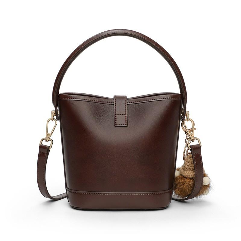 Womens Bucket Bag Crossbody Shoulder Vintage Chic Commuter Handbag Small Synthetic Leather Wine Brown