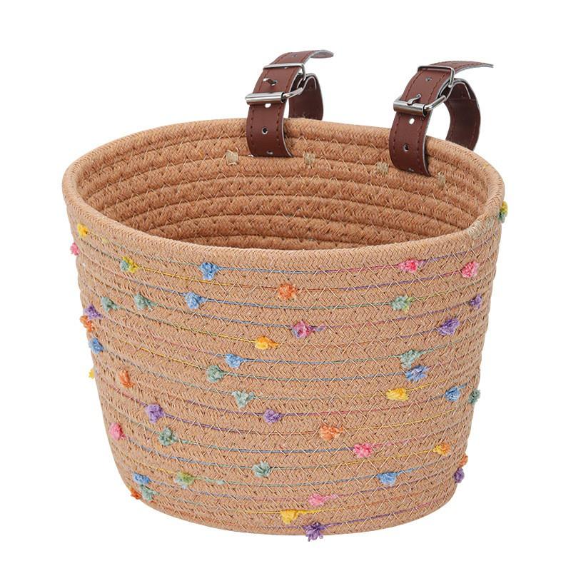 Handwoven Cotton Bike Basket Kids Foldable Front Snacks Toys Storage