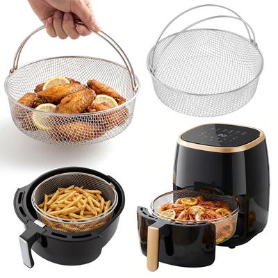 8 Inch Air Fryer Basket Stainless Steel Round Roasting Pizza Mesh Basket Bakeware Kitchen Bar Cooking Accessory for 6QT To 8QT