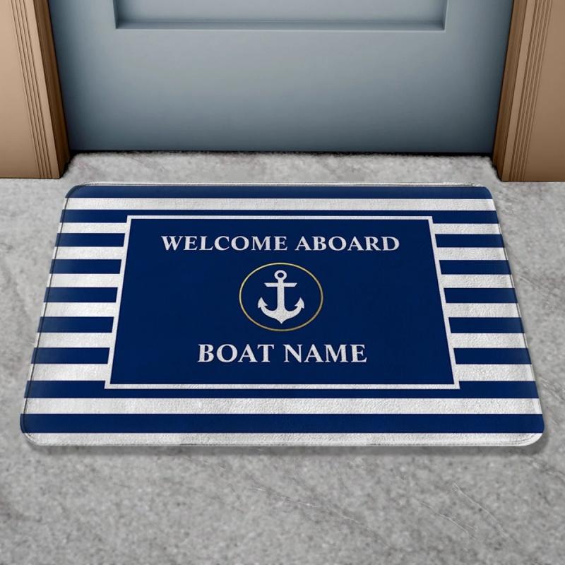 Welcome Aboaro Your Boat Name Since Floor Mat Personalized Nautical Rug Door Mat Entrance Carpet for Bathroom Welcome Mat