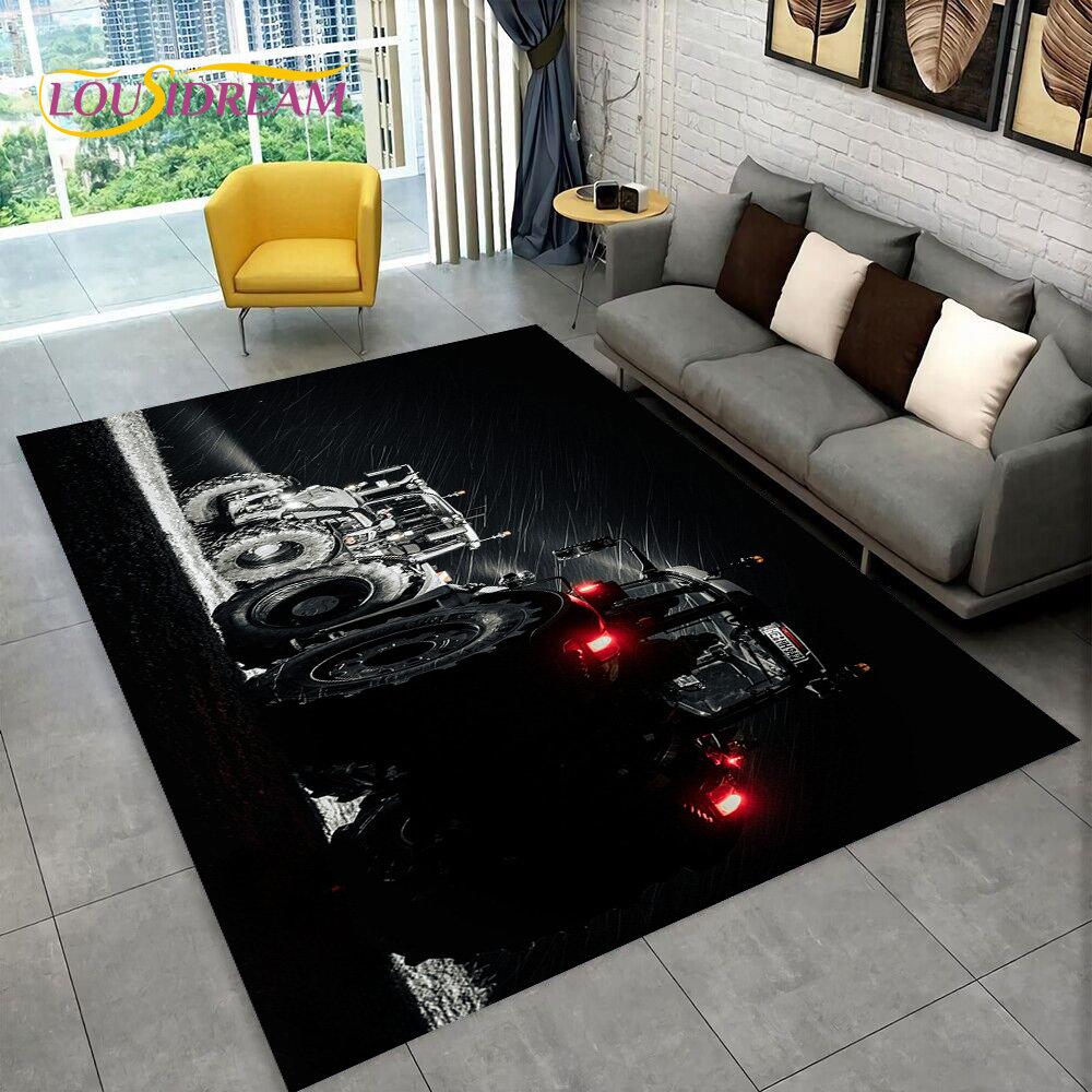 Truck Car Tractor Series Pattern Area Rug,Carpet Rug for Home Living Room Bedroom Sofa Doormat Decor,kids Non-slip Floor Mat 3D