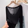 Tencel Skin Friendly Thin Slightly Sheer Slim Fit Spicy Girl White U Neck Sun Protection Base Layer Cover Up T Shirt Women Early Autumn Top