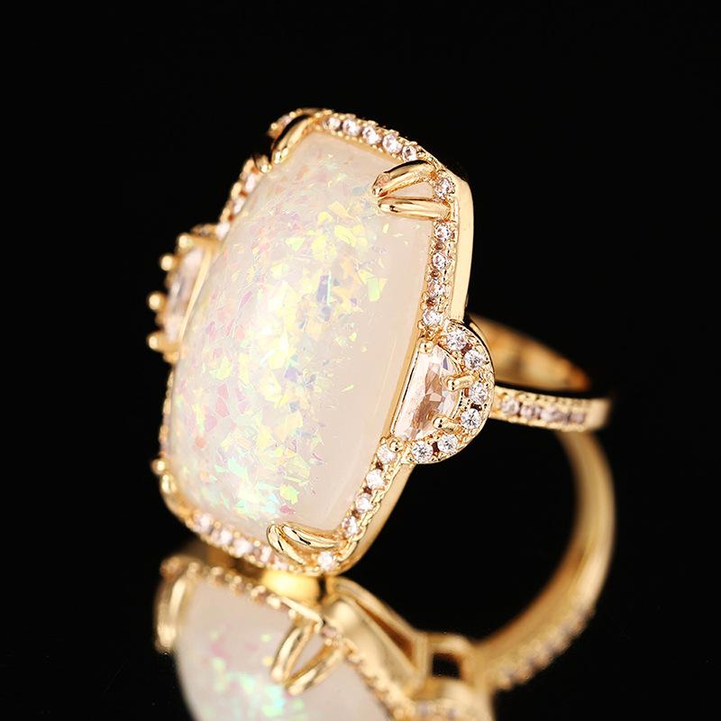 European court style imitation Opal ring, women's claw inlaid jewelry, ring