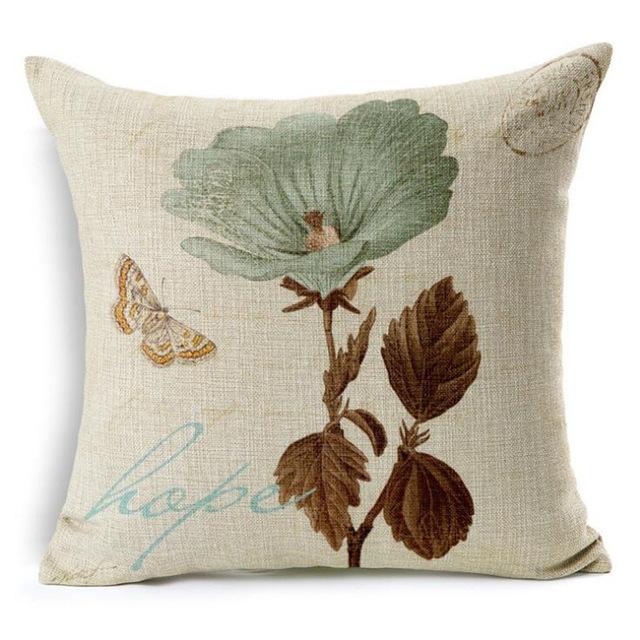 Beautiful Flower Printing Cushion Cover Plants Cotton Linen Throw Pillow Case Decorative Pillowcase For Sofa Cushion Cover Zt105