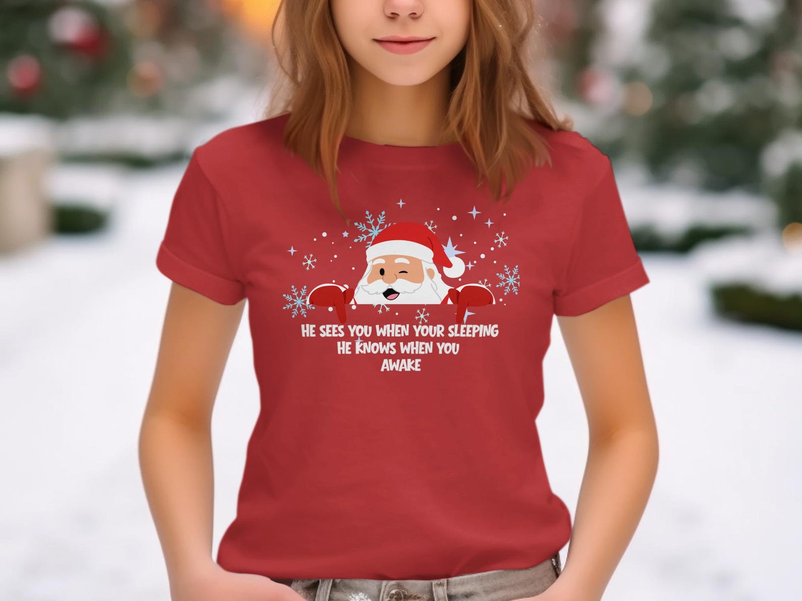 Funny Santa Christmas T-Shirt, He Sees You When You re Sleeping Toddler Tee L