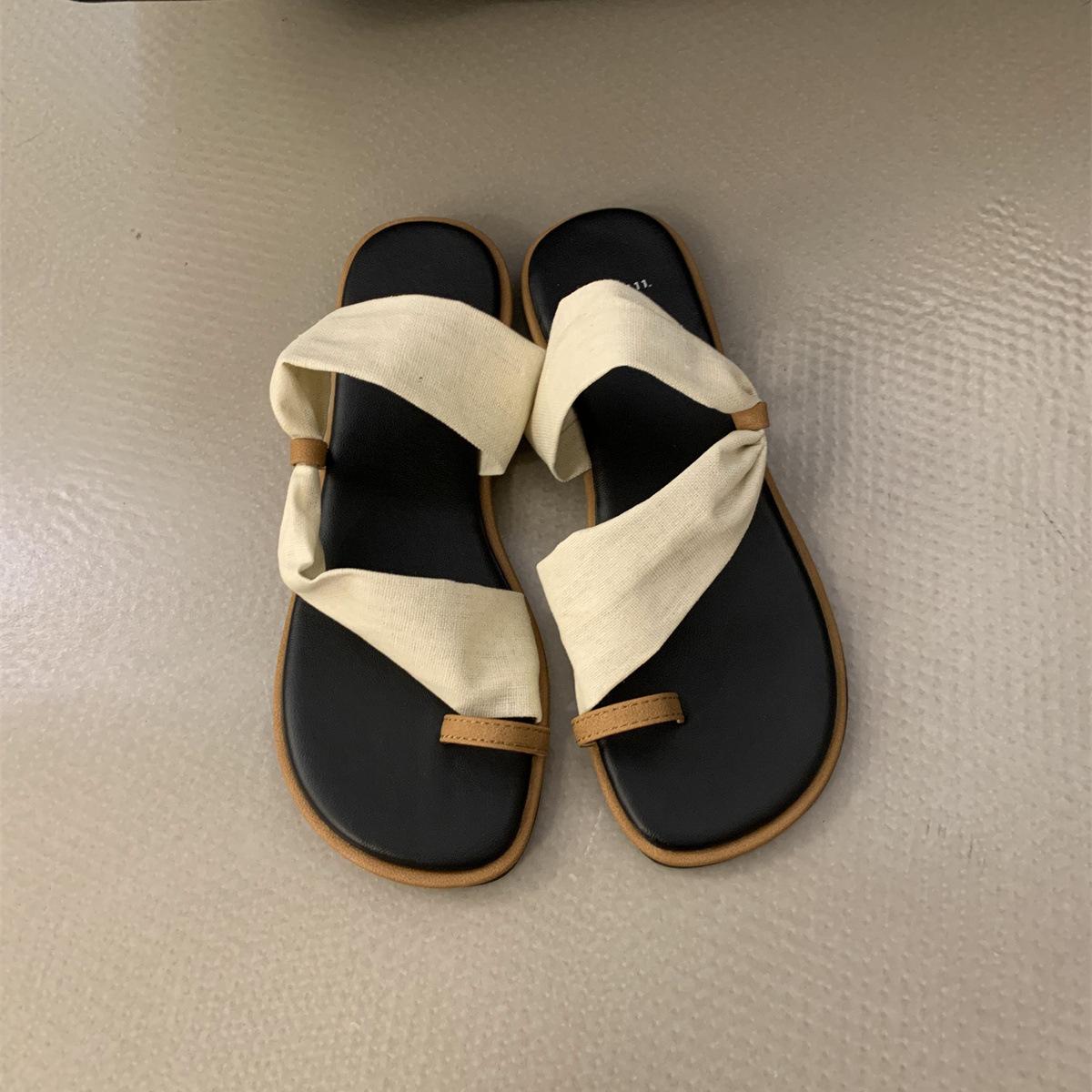 

Женские сандалии на плоской подошве с квадратным открытым носком и кольцом без шнуровки, шлепанцы с перекрестным ремешком, модная нарядная повседневная летняя пляжная обувь, шлепанцы, сандалии-стринги для женщин 37