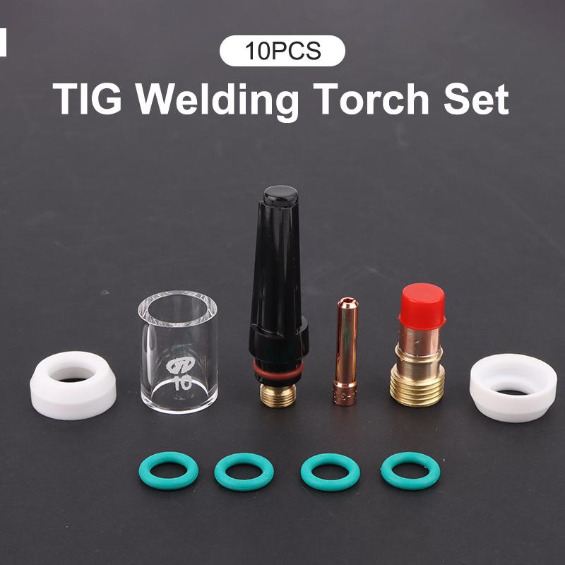 10Pcs Tig Welding Torch Set Pyrex Glass Cup Kit Welding Nozzles Kit For Wp-17/18/26 Welding Torch Accessories Soldering Supplies