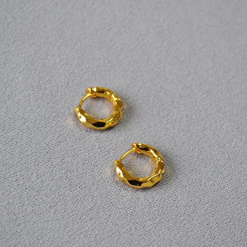 Japanese-Korean Minimalist Hammered Gold-Plated Brass Earrings