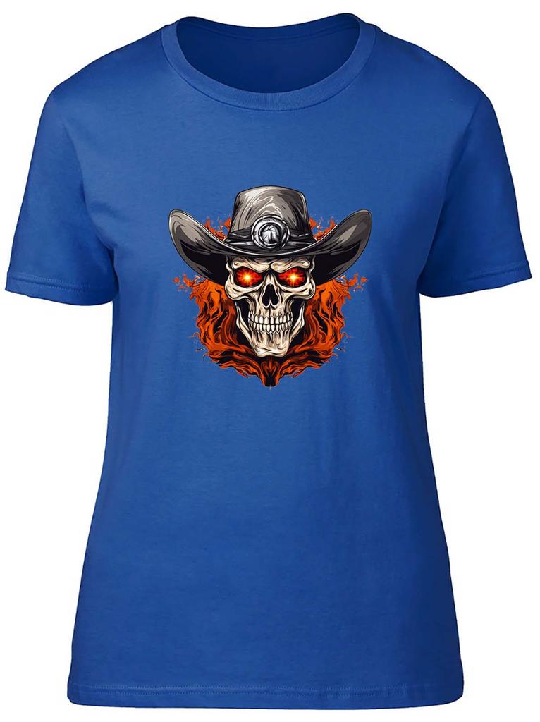 Cowboy Skull Unisexs TShirt Sleketon Head Gothic Flame Ladies Gift Tee