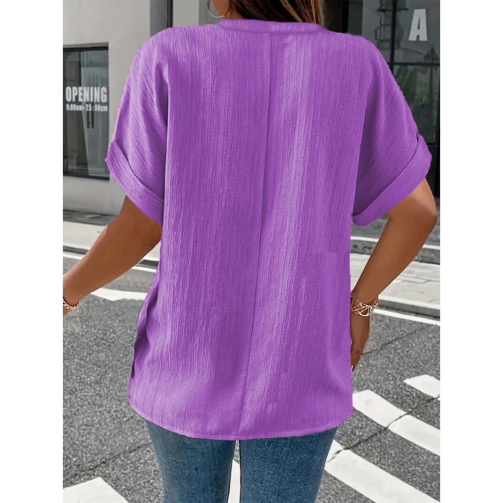 Spring and Summer Women's Fashion Casual Solid Color Button V-neck T-shirt for Women