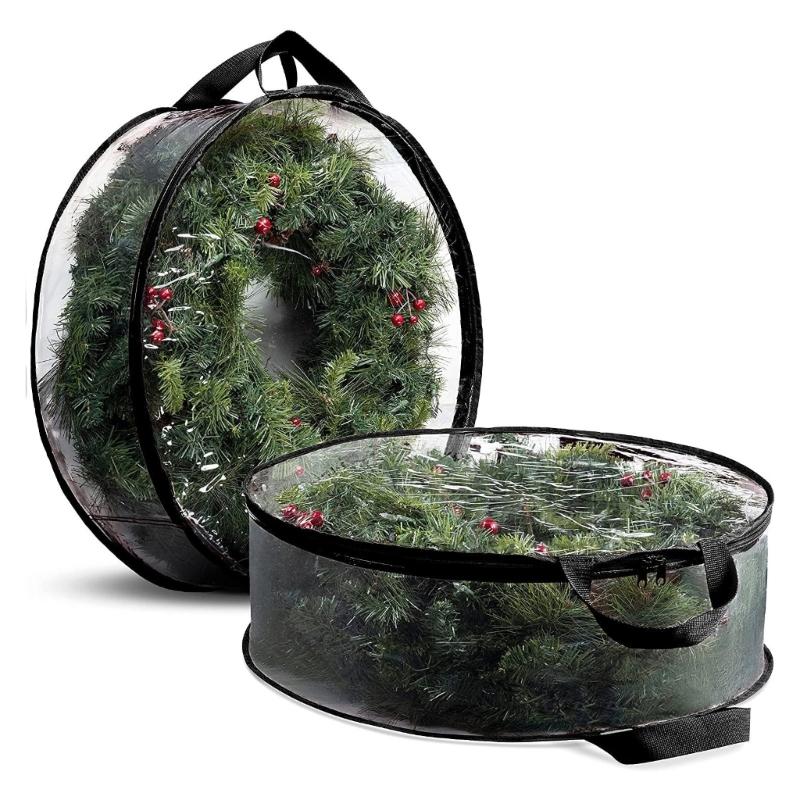 Christmas Wreath Storage Bag Garland Wreath Container Case Round Shaped Decorations Holiday Ornament Pouch