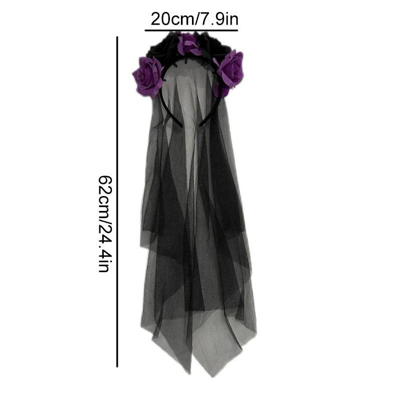 1PC Halloween Simulation Flower Cosplay Prop For Women Girls Headwear Costume Cosplay Rose Headband Lace with Black Veil