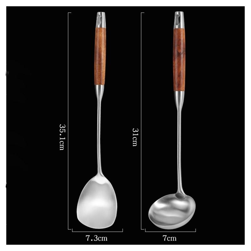 Mini Szpatułka Łyżka ze Stali Nierdzewnej z Rękojeścią z Drewna Różanego – Antypoślizgowe Przybory Kuchenne