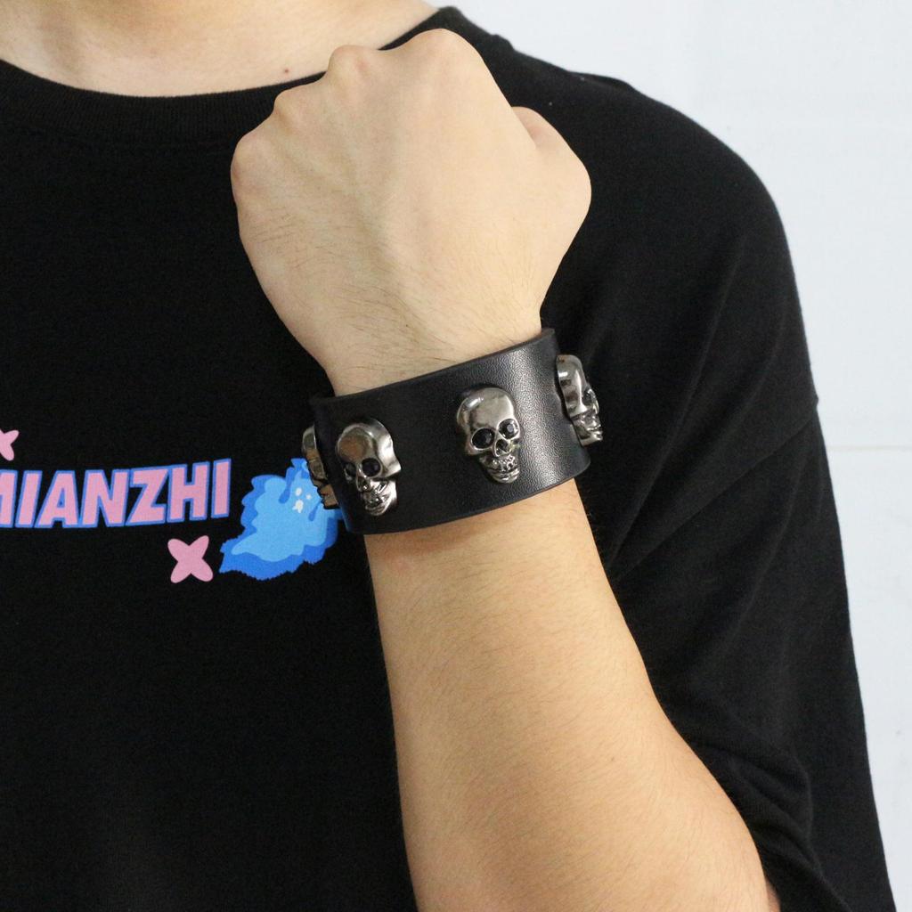 Skull Leather Studded Punk Bracelet - European/American Fashion, Domineering Street Dance Style Wristband