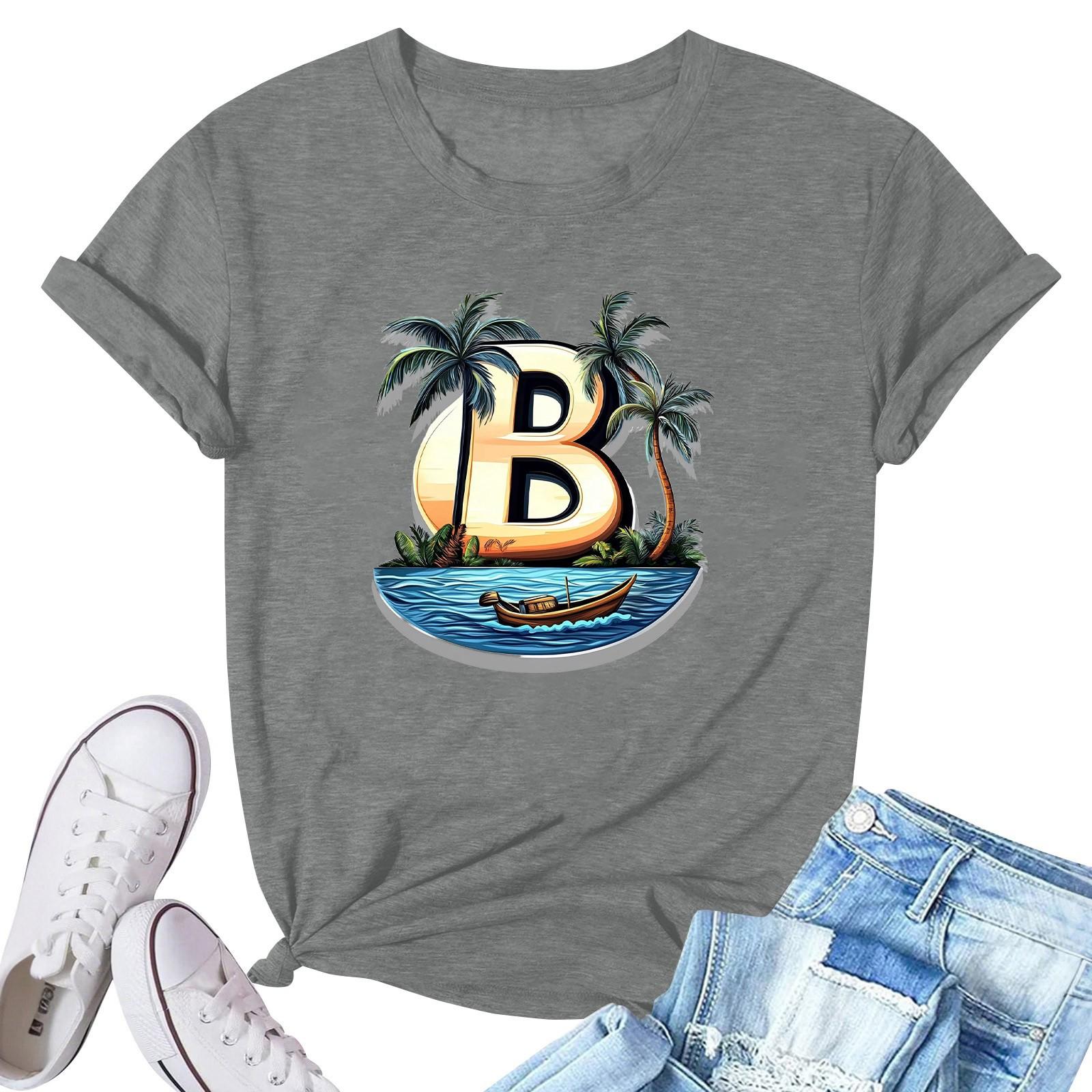 Women s Fashion Printed Casual Pleated Round Short Sleeve T-Shirt Top S