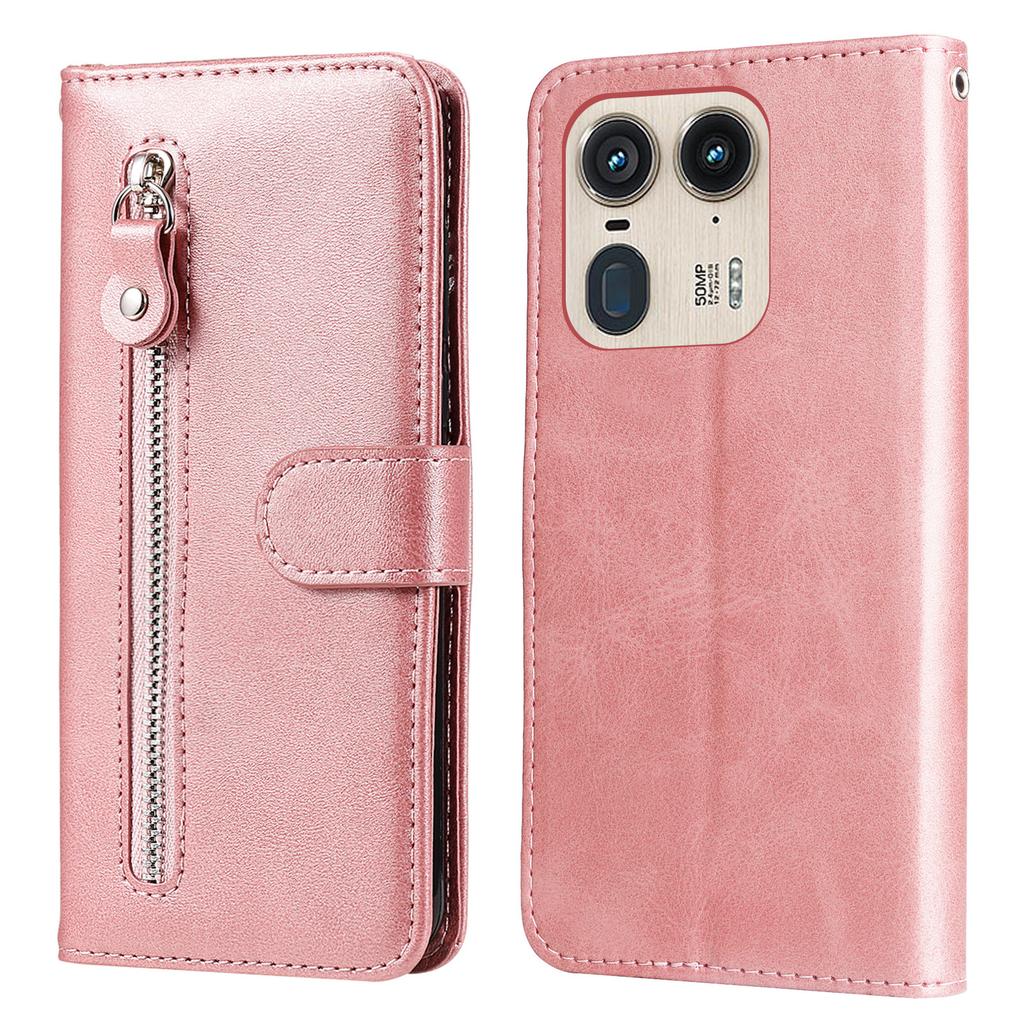 Zipper Wallet Case for Motorola Edge 50 Ultra 5G/Moto X50 Ultra 5G Calf Texture PU Leather Phone Cover