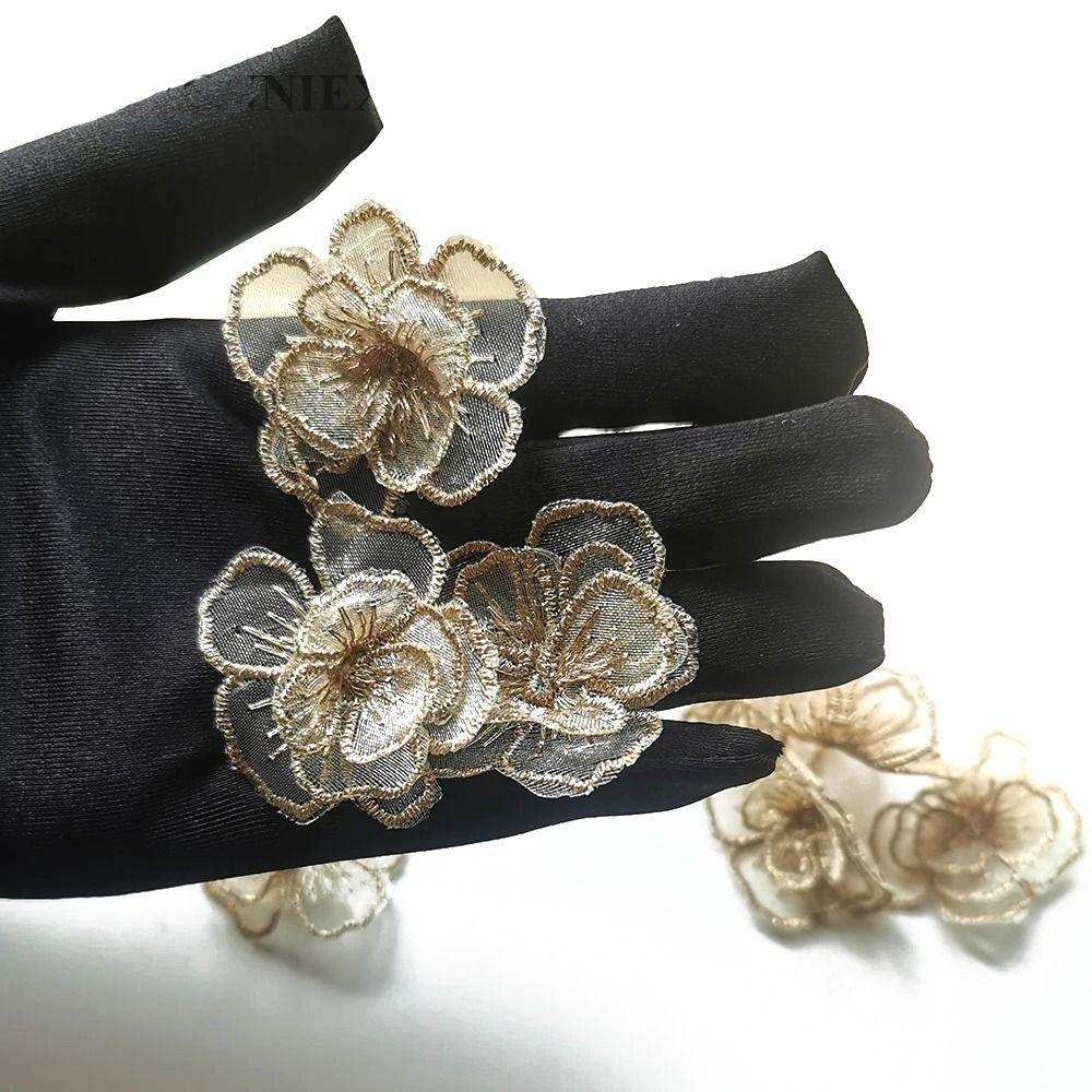 10pcs/Lot Sew On Lace Flower Patches White Sub Gold Organza Flower Appliques for Bridal Wedding Dress Clothes DIY Decoration