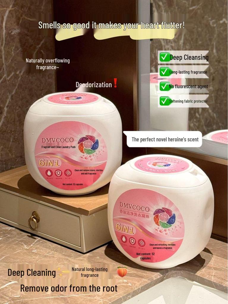 DMVCOCO Peach 6D Laundry Pods: Stain Removal, Long-Lasting Fragrance, Softening, Family Pack