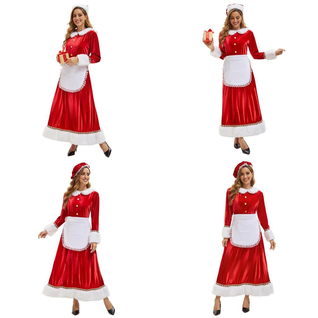 Christmas Santa Costume Dress For Adults With Polyester Fabric For Holiday Parties