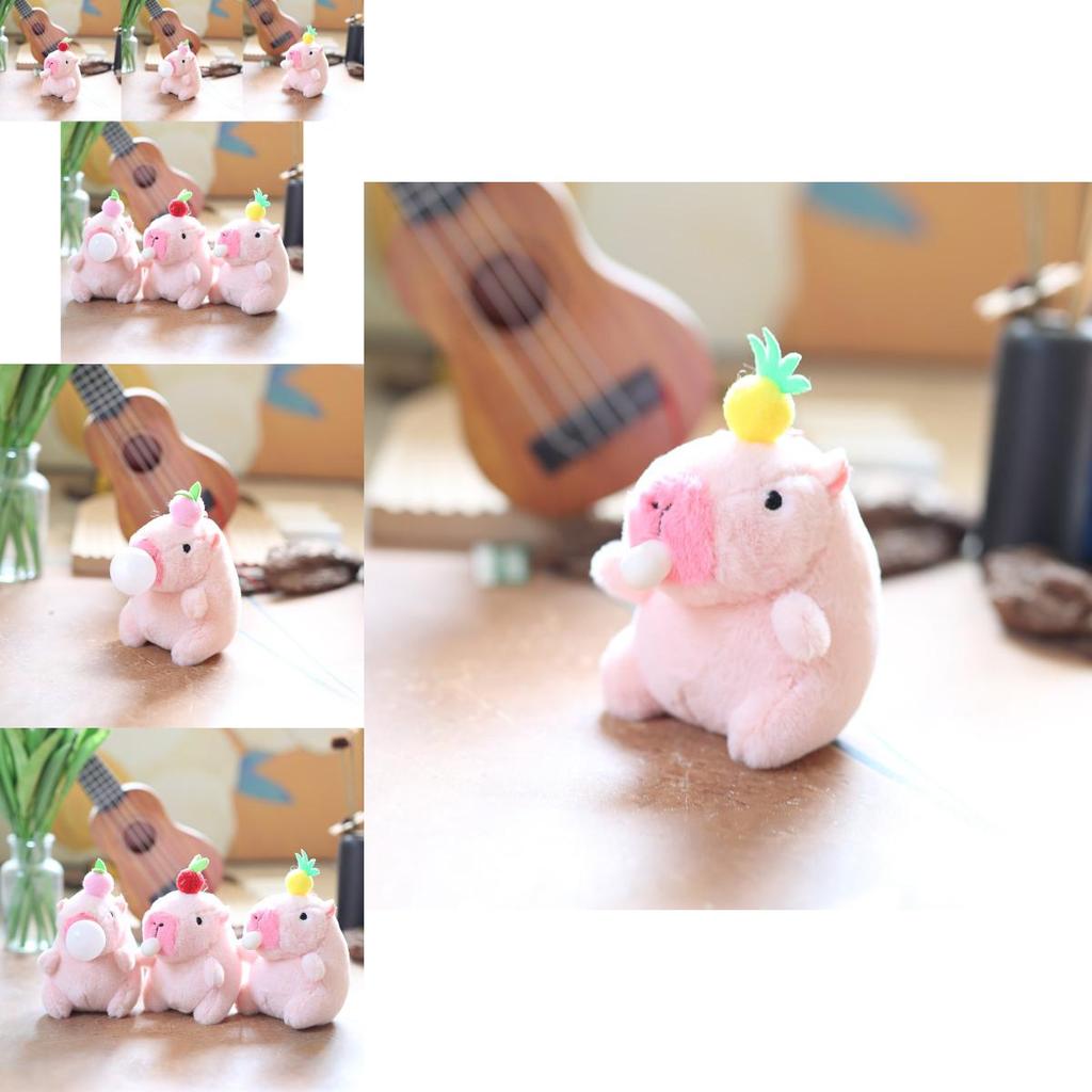 Adorable Cute Bubble Blowing Capybara Plush Toy Keychain Soft Stuffed Animal In Yellow Red Pink