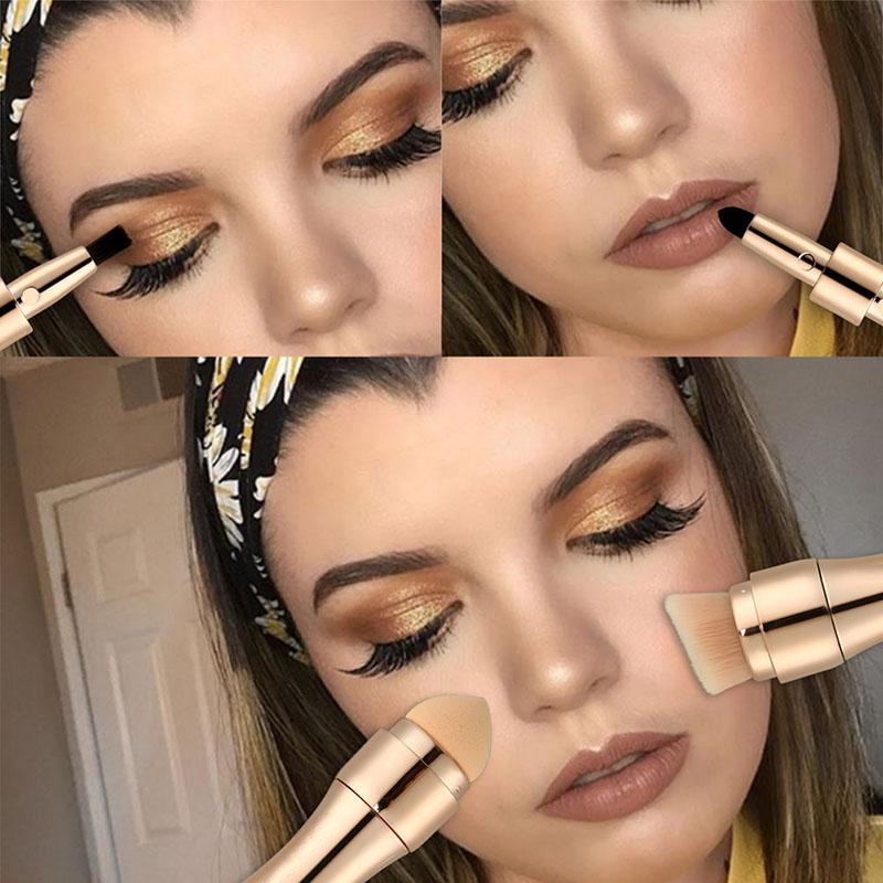 4 In 1 Makeup Brush Eyeshadow Eye Lip Face Concealing Blush Foundation Brush All In One Retractable Travel Size Makeup Brush