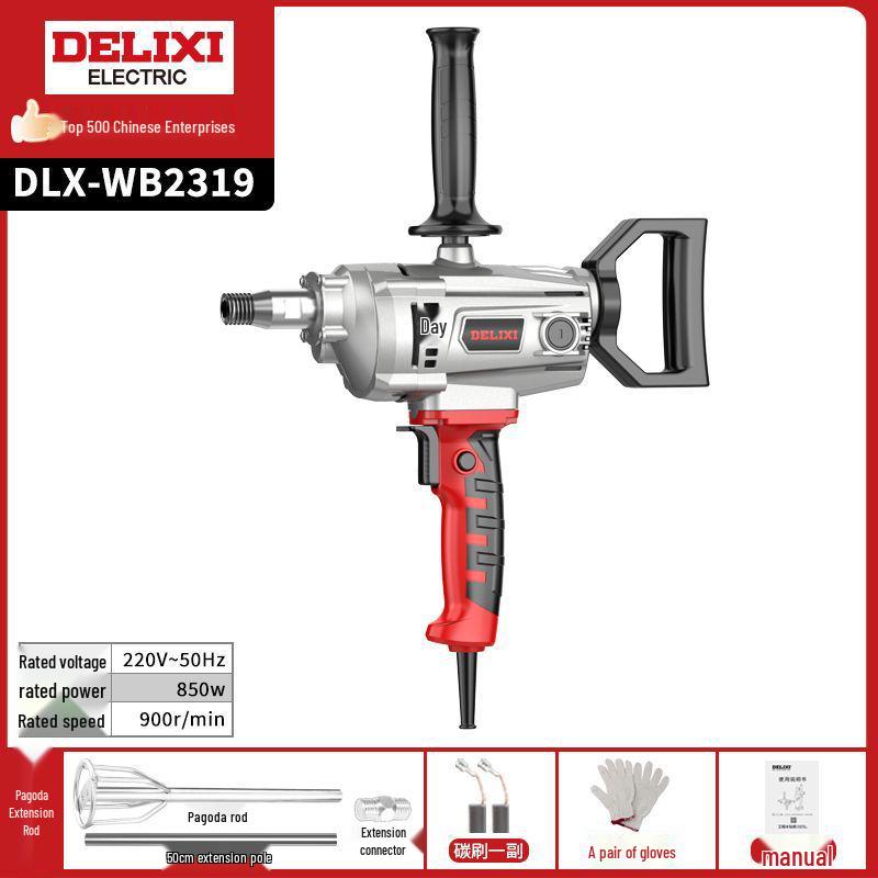 Delixi High-Power Electric Drill Mixer for Cement, Paint, Putty, Mortar, and Plaster