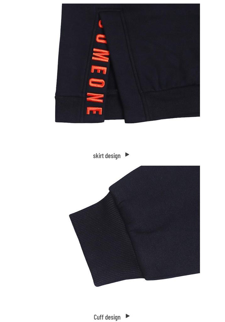 Women's Fleece-Lined Hooded Sweatshirt Dress, Contrasting Colors, Embroidered, Plus Size, Autumn/Winter 2025, Mid-Length, Thickened, Loose Fit.
