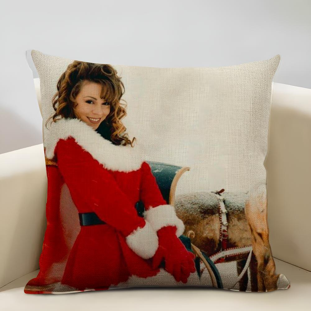 MariaCarey Christmas Song Cushion Household Decoration Linen Sofa Cushion Cover: Skin-Friendly & Breathable