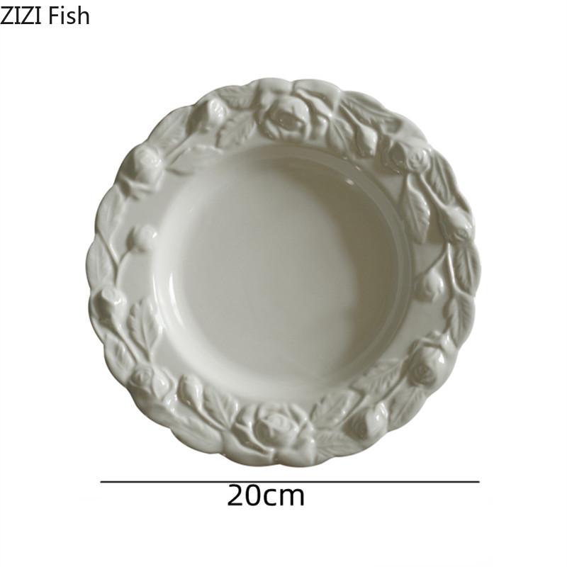

Рельефная керамическая салатница с цветочным узором, десертная тарелка для димсамов, послеобеденный чай, блюда для ресторана, креативная тарелка для стейков, столовая посуда