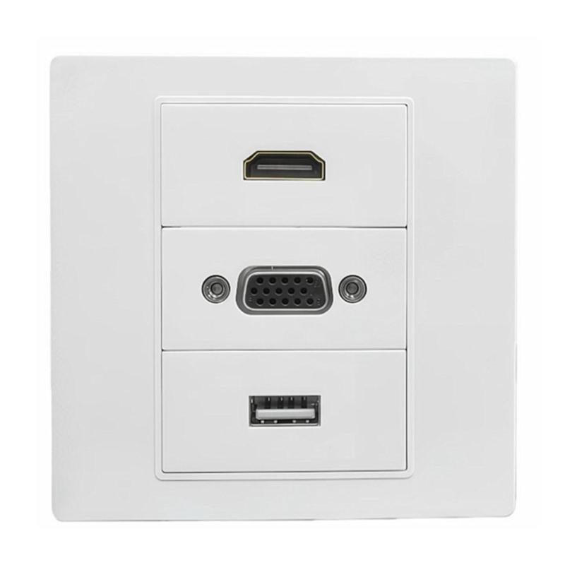 No Solder Direct Connecting VGA HDTV USB Wall Mount Panel 86mm Wall Outlet Video Socket for HDTV Video Audios Transmission