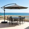 Large Outdoor Cantilever Offset Umbrella with Sandbag Base, Easy Tilt & Crank for Deck Pool Porch, 10ft, Gray, Custom