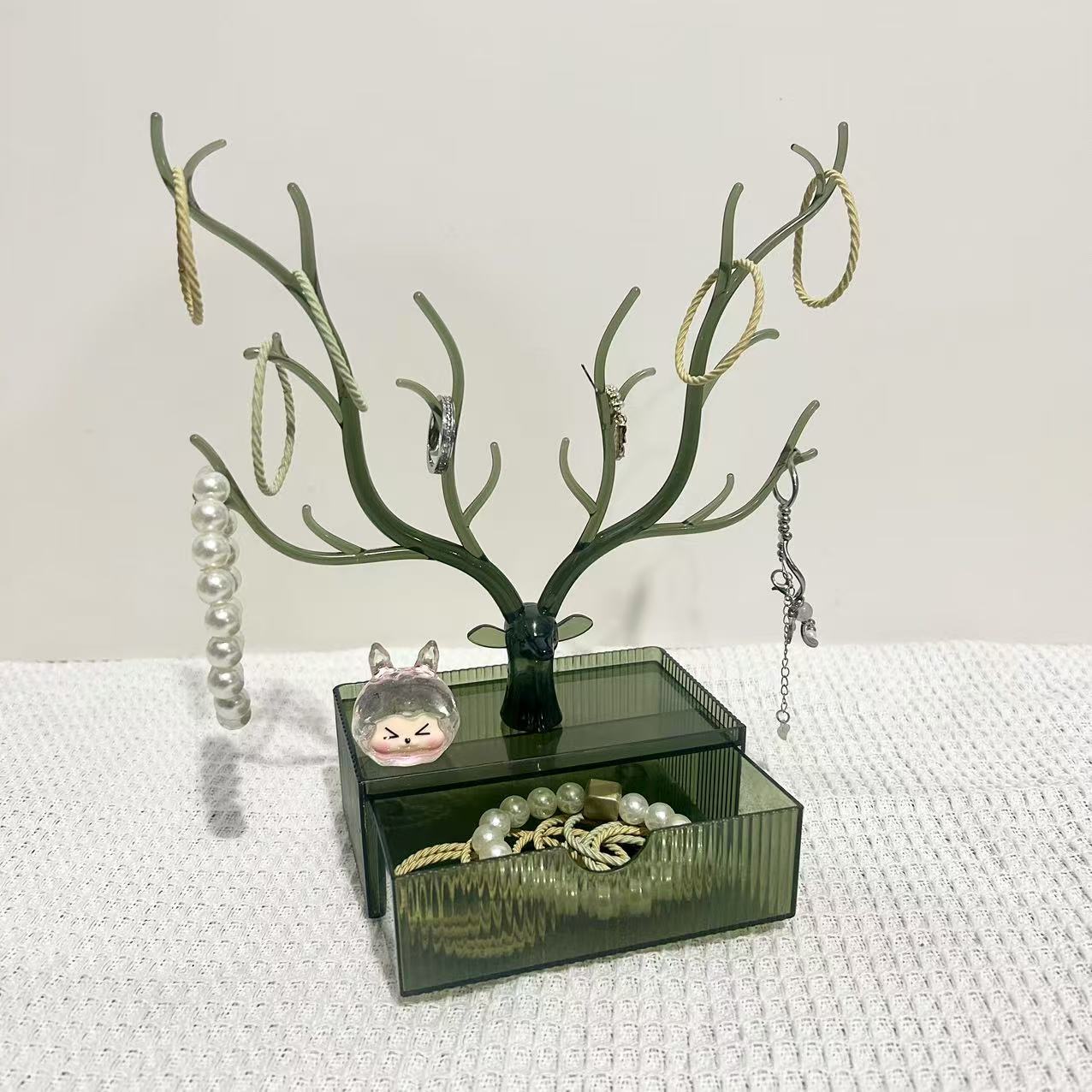 

Органайзер для украшений на тему оленей, Подвесная стойка для серег-гвоздиков и браслетов, Настольная подставка для хранения и демонстрации с подносом для украшений для серег, колец и аксессуаров