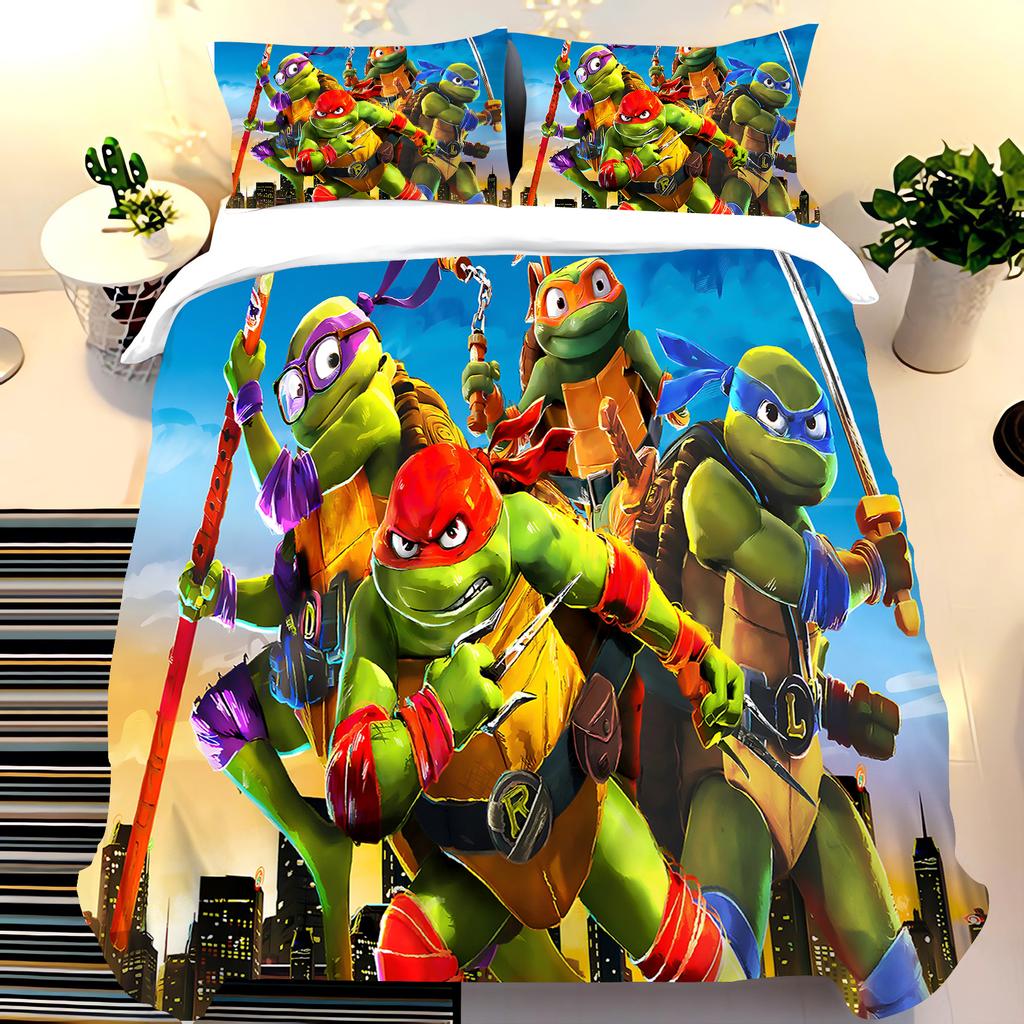 Cartoon Teenage Mutant Ninja Turtles Duvet Cover Set, Soft Bedding Set Adults Kids Bedroom, Comfortable Home Decor Comforter