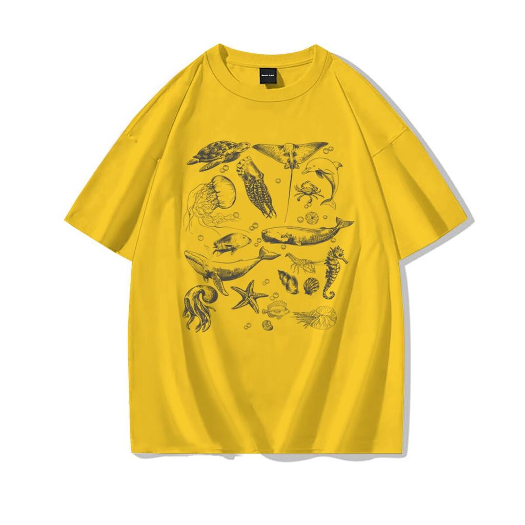 Loose Fit Unisexs Ocean Animals Tshirts Harajuku Trend Girls Short Sleeve Tee Summer Clothes Girl Casual Round Neck Cotton Tee
