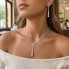 Luxury Pearl Rhinestone Choker Necklace & Bracelet Set for Women Elegant Silver Color Collar Bridal Wedding Jewelry Accessories