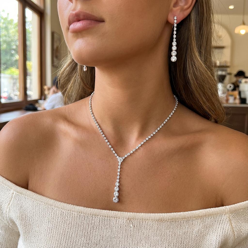 Luxury Pearl Rhinestone Choker Necklace & Bracelet Set for Women Elegant Silver Color Collar Bridal Wedding Jewelry Accessories