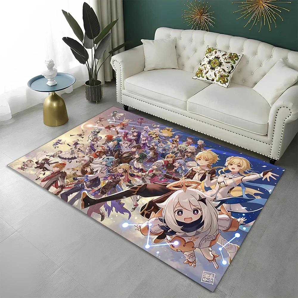 Genshin Impact Gamer-Cartoon-Teppich für Wohnzimmer, Schlafzimmer, Sofa, Fußmatte, Kinderzimmerteppich, rutschfeste Bodenmatte