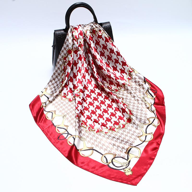 

Высококачественные роскошные шелковые шарфы, повязка на голову, шарфы, шейный шарф для женщин, шелковый шарф с цепочкой, женская декоративная шаль 90*90cm