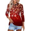 Mote dame casual revers kort 3/4 ermet juleprint skjorte dame knapp opp topper