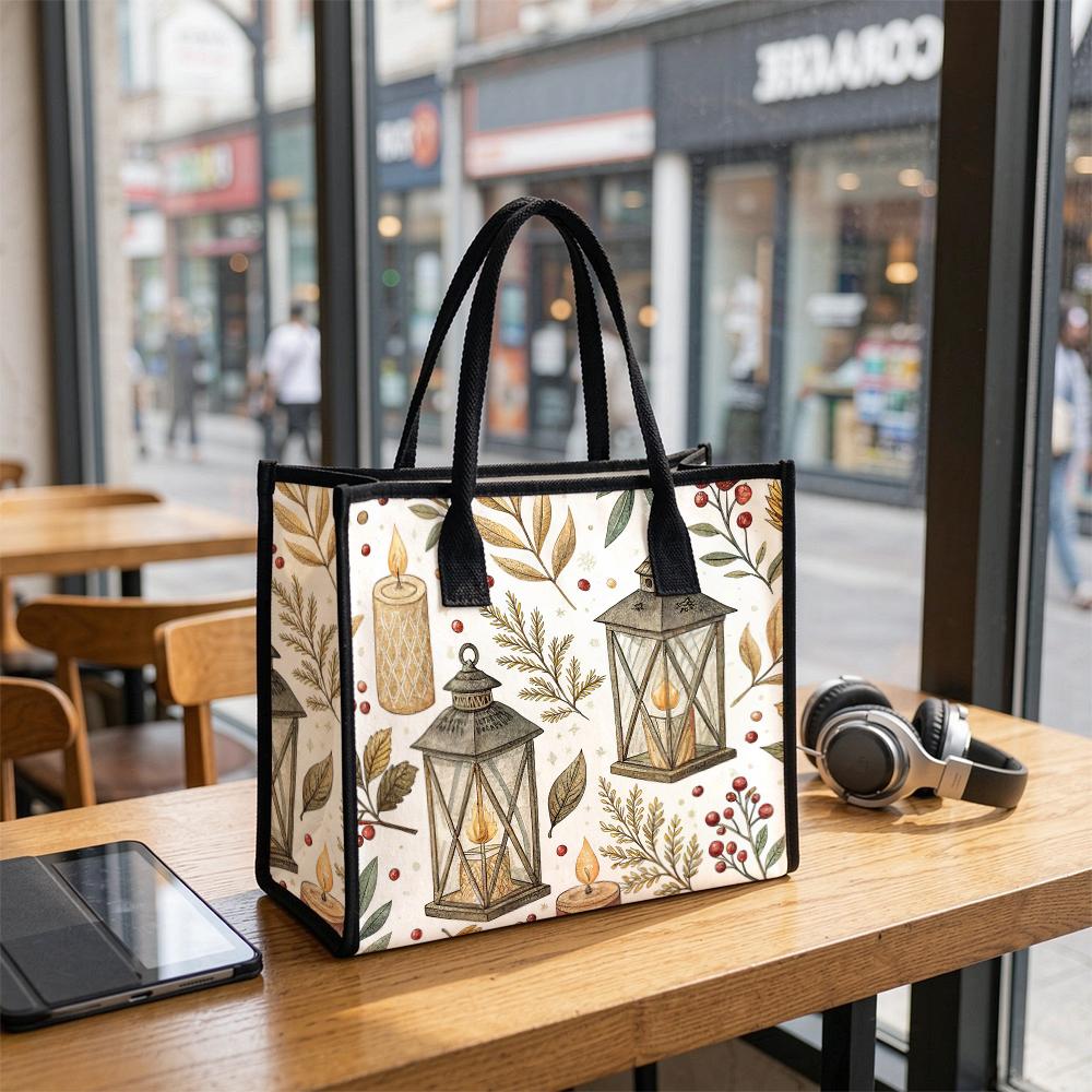 Vintage Winter Printed Canvas Tote Bag Casual Large Capacity Daily Carry Handbag