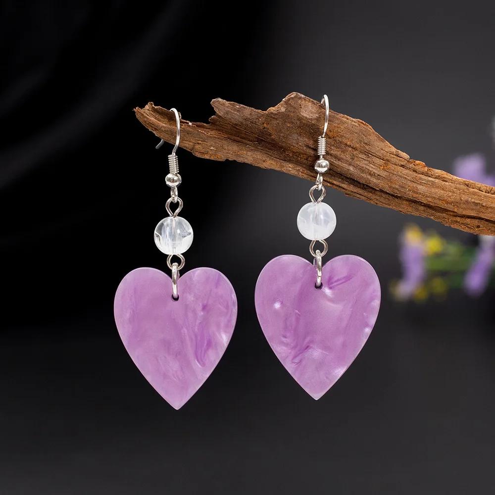 Boucles d'oreilles pendantes en forme de cœur en acrylique pour femmes et filles, Boucles d'oreilles pendantes en forme de cœur, Bijoux romantiques pour la Saint-Valentin